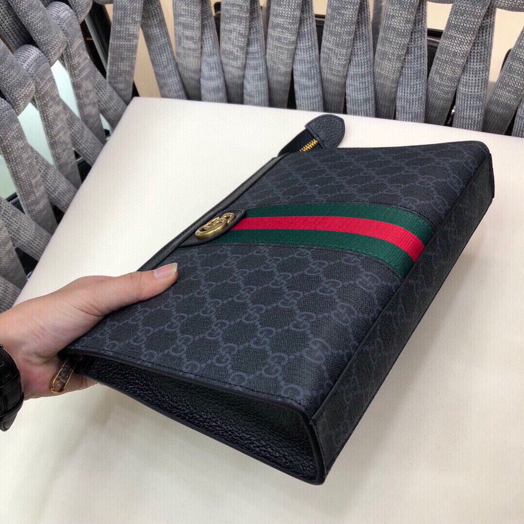 GUCCI Monogram Web Ophidia Pouch Brown