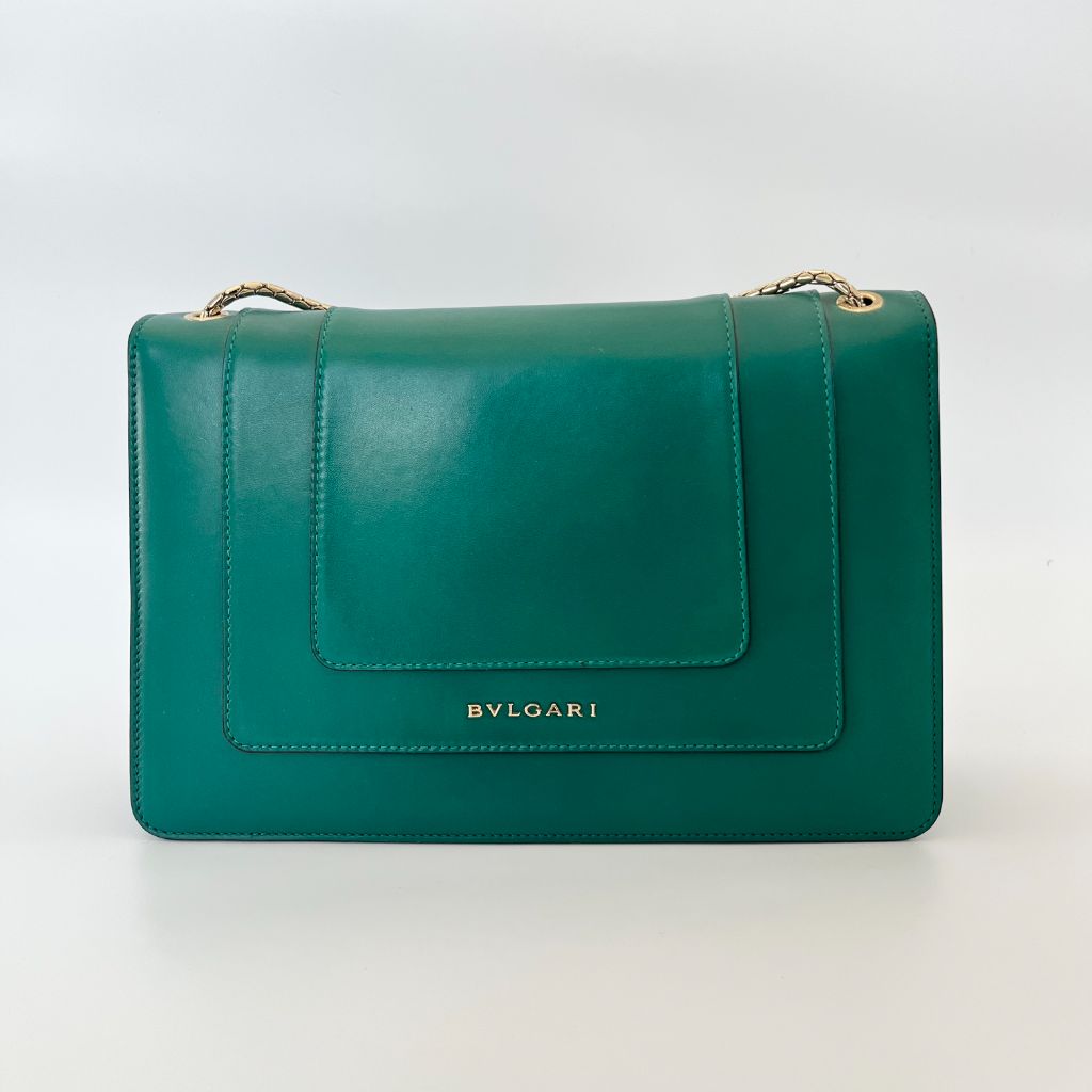 Bvlgari Emerald Green Leather Medium Serpenti Forever Shoulder Bag