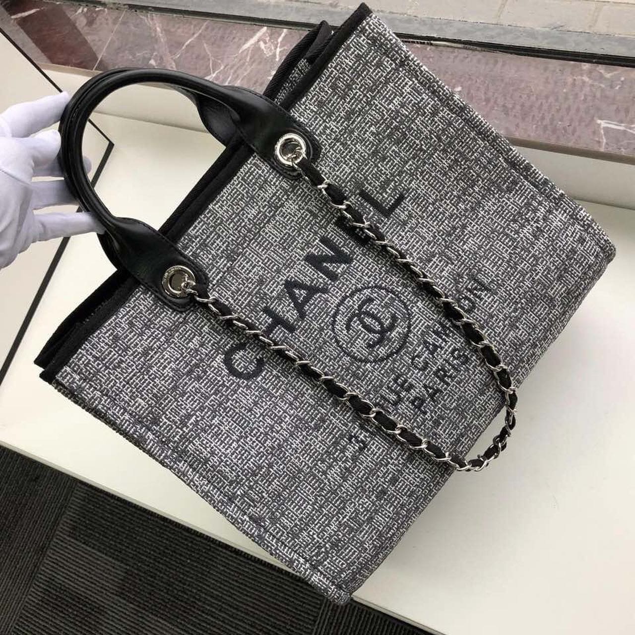 Chanel Deauville Tote Raffia Canvas Bag