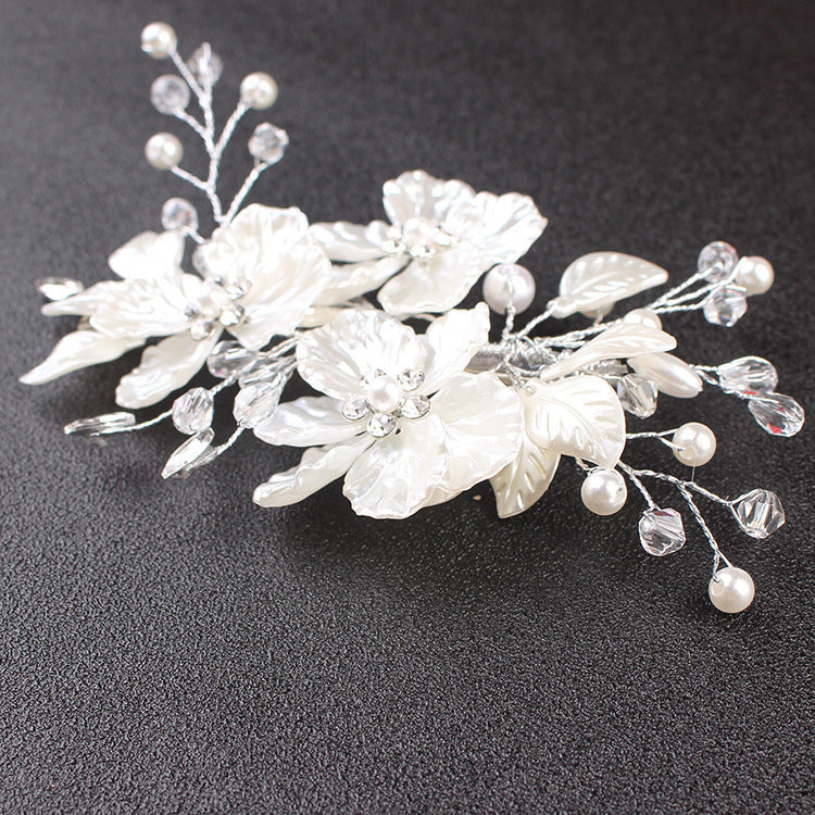 White Shell Petal Handmade Pearl Crystal Hair Clip