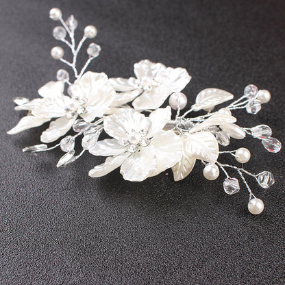 White Shell Petal Handmade Pearl Crystal Hair Clip