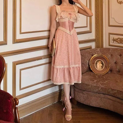 Pink Sweet Stylish Elegant Mid Length Exquisite Lace Satin Homecoming Dress Prom Dress Evening Dress Wedding Guest Party Dress Graduation Dress gh4071