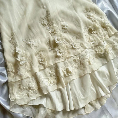 Ivory Luxury Gorgeous Fashion Exquisite flowers Beading Long Chiffon Elegant Ball Gown Evening Dress Party Dress gh3287