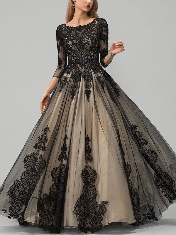 Prom lace long sleeve temperament party ladies dress