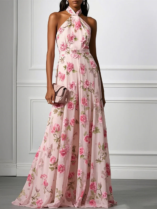 Halter Neck Print Maxi Dress