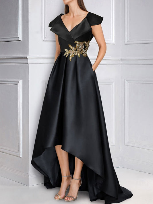 Satin Pleated Appliques Dress