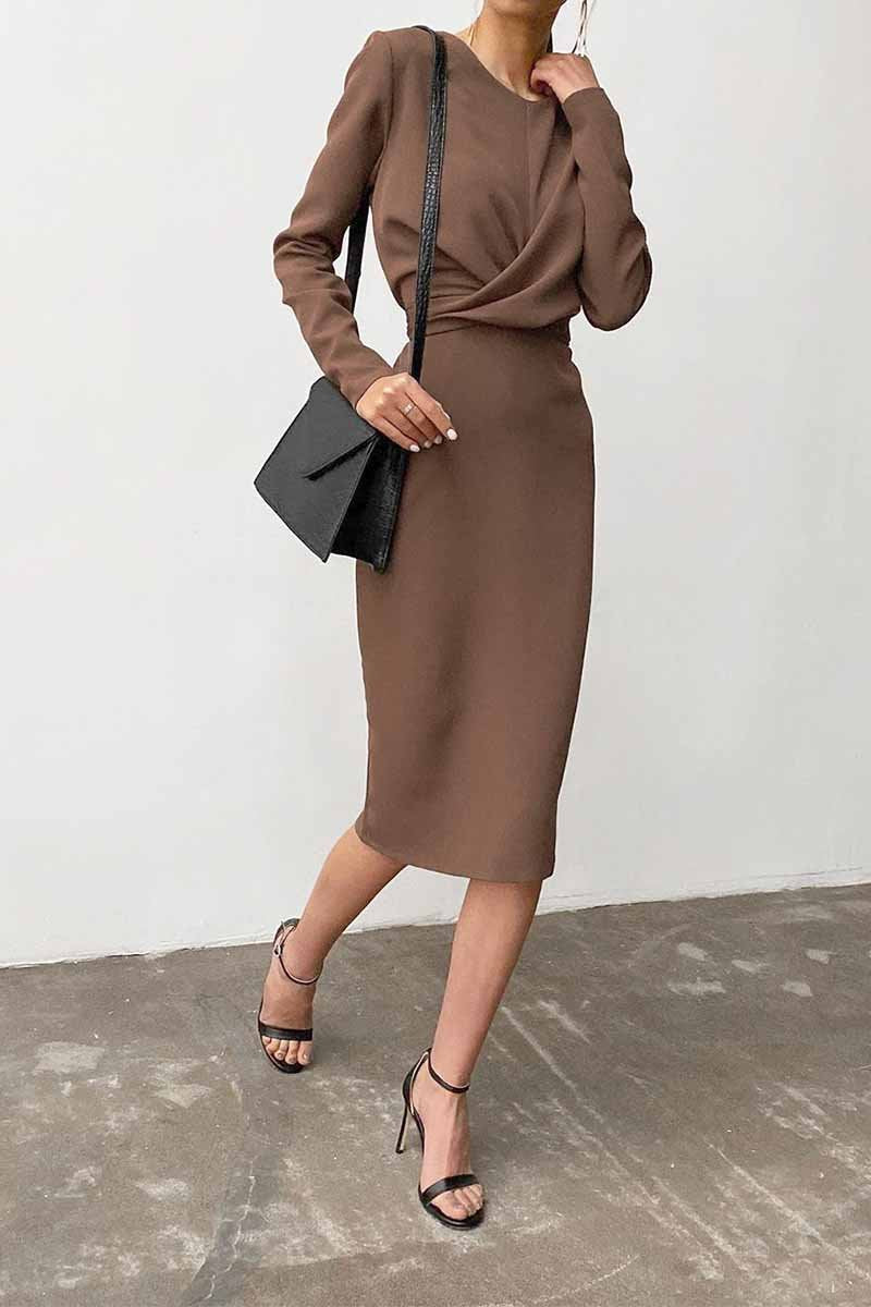 loveedsTM-Fashion Long Sleeve Waist Midi Dress