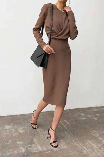 loveedsTM-Fashion Long Sleeve Waist Midi Dress