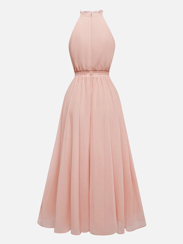 Scramble Chiffon Lotus Leaf Collar Sleeveless A-Line Maxi Dress