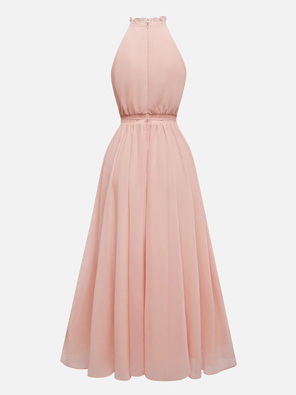 Scramble Chiffon Lotus Leaf Collar Sleeveless A-Line Maxi Dress