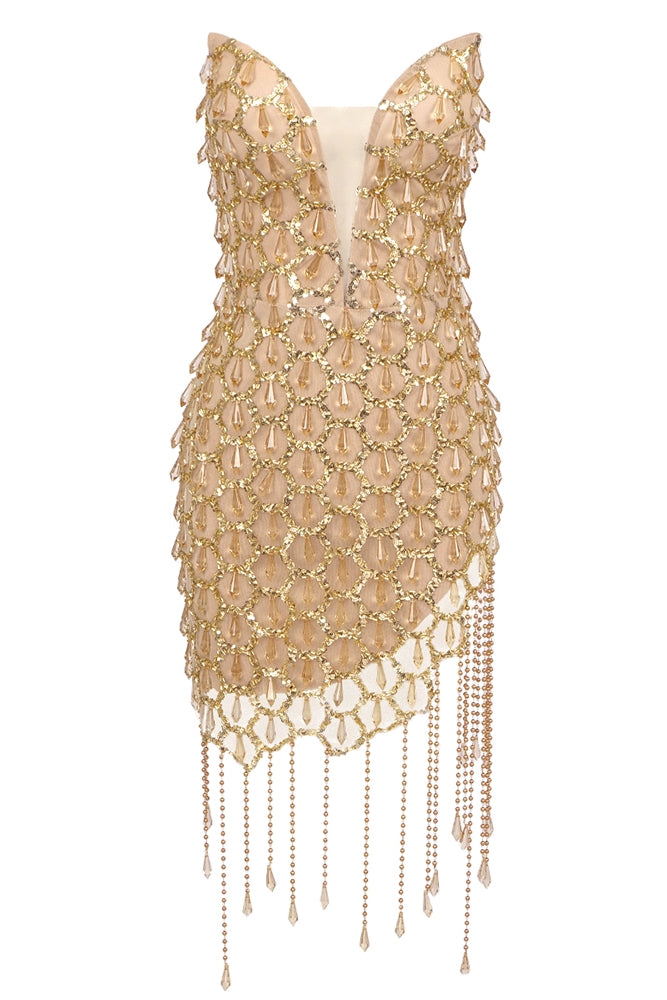 loveedsTM-Strapless rhinestone fringe dress-vx