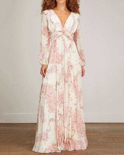 V-neck Print Maxi Dress