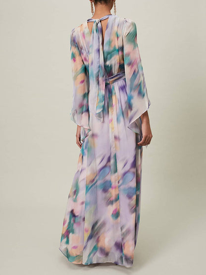 V-neck Irregular Cuffs Chiffon Temperament Women's Dress