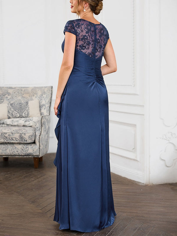 Round Neck Short Sleeve Lace Maxi Dress