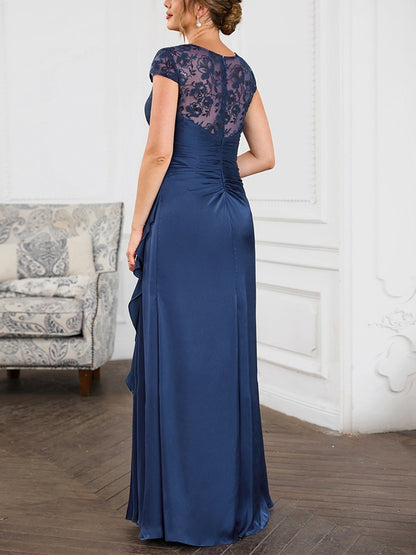 Round Neck Short Sleeve Lace Maxi Dress