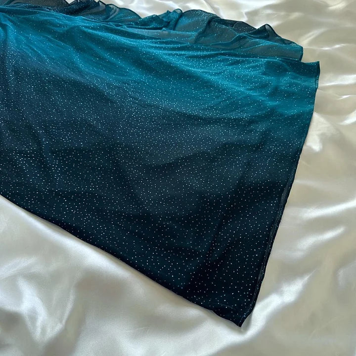 Teal Fashion Shiny Gradient Straps Long Elegant Chiffon Ruffle Formal Prom Dress, Evening Dress, Party Dress gh3505