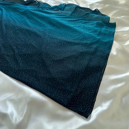 Teal Fashion Shiny Gradient Straps Long Elegant Chiffon Ruffle Formal Prom Dress, Evening Dress, Party Dress gh3505
