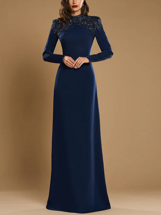 Turtleneck Solid Color Long Sleeves Maxi Dress