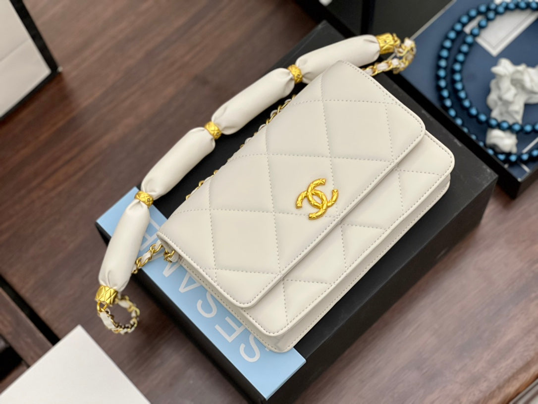Chanel Mini Flap Bag Calfskin & Gold-Tone Metal White