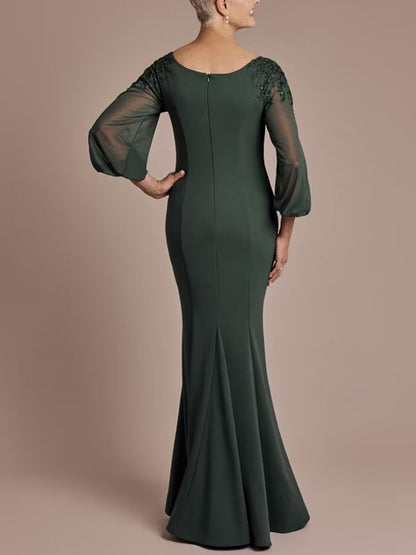Chiffon Long Sleeve Mermaid Dress with 3D Flowers