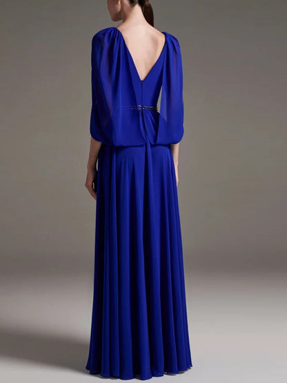 V-neck Solid Color Sequins Maxi Dress