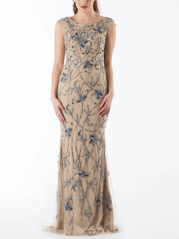 Crew Neck Sleeveless Sequin Maxi Dress