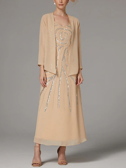 Sequin Solid Color Dress Suit