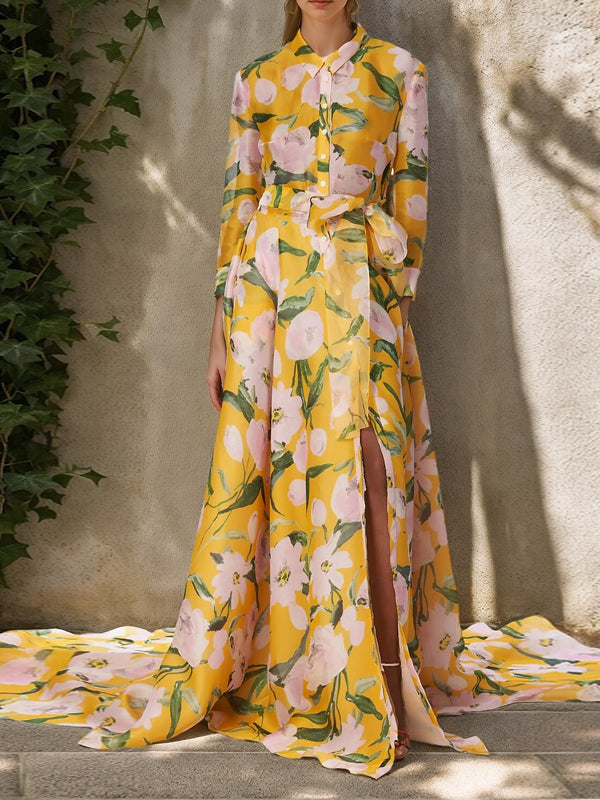 Elegant Chiffon Printed Women's Shirt Dress