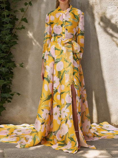 Elegant Chiffon Printed Women's Shirt Dress