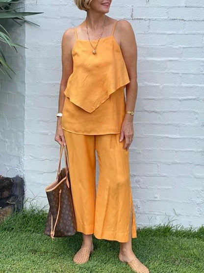 Sleeveless Halter Cotton Linen Women's Suit