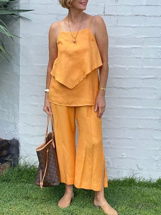 Sleeveless Halter Cotton Linen Women's Suit