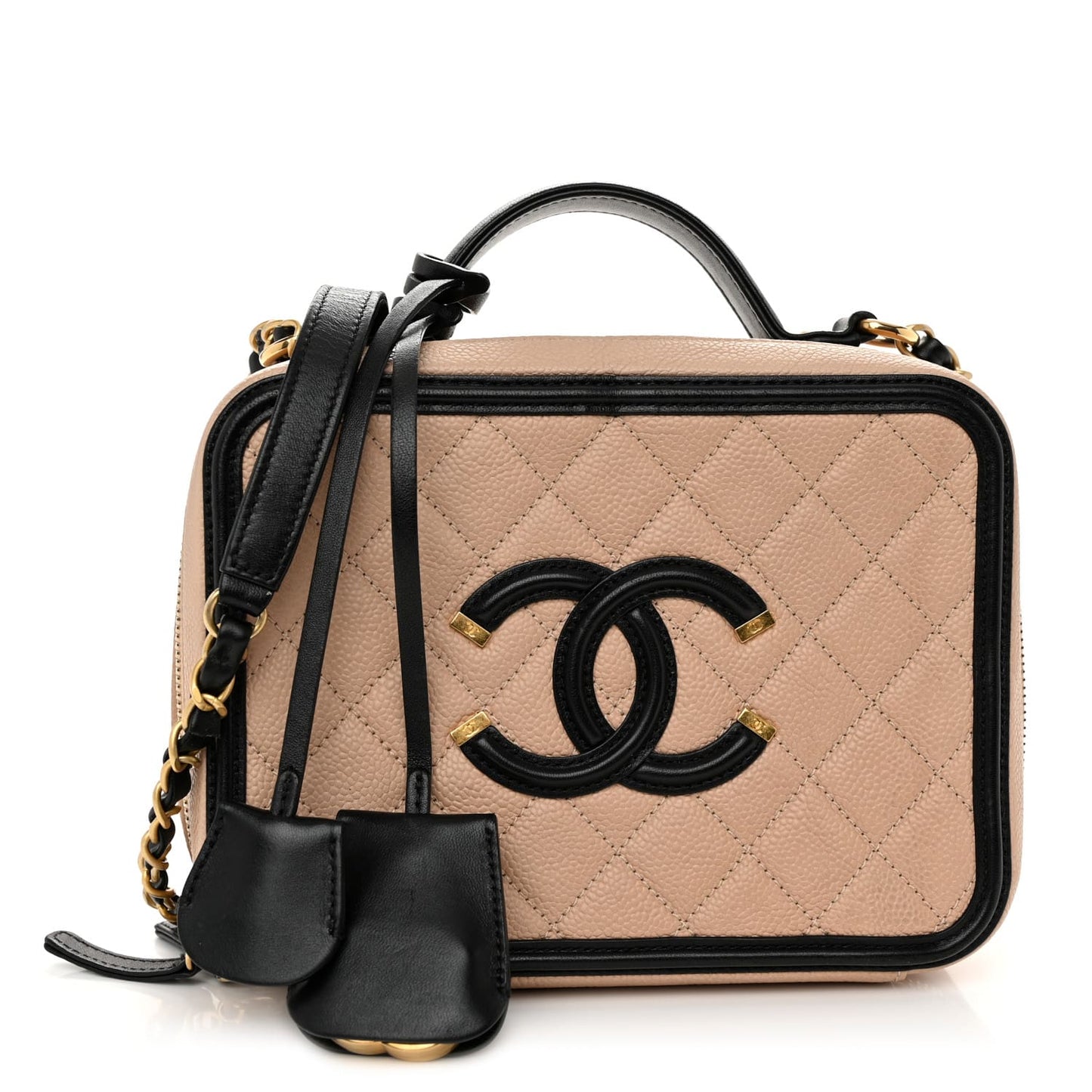 Chanel Caviar Quilted Medium CC Filigree Vanity Case Beige Black