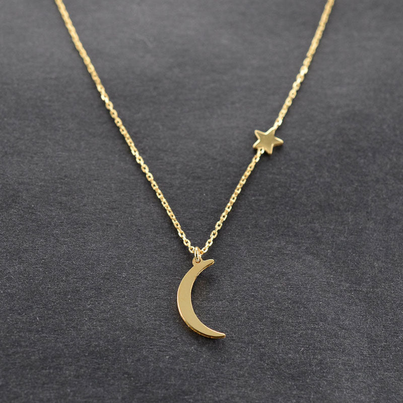 Simple copper moon and star pendant necklace