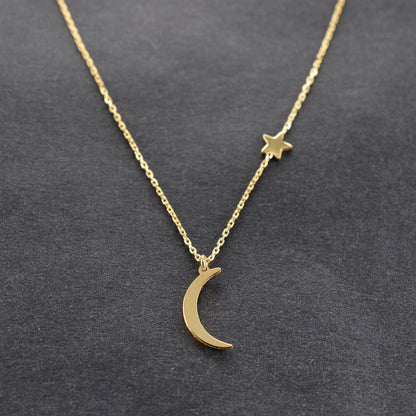 Simple copper moon and star pendant necklace