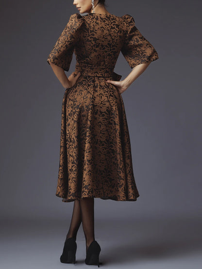 V-neck Print Midi Dress