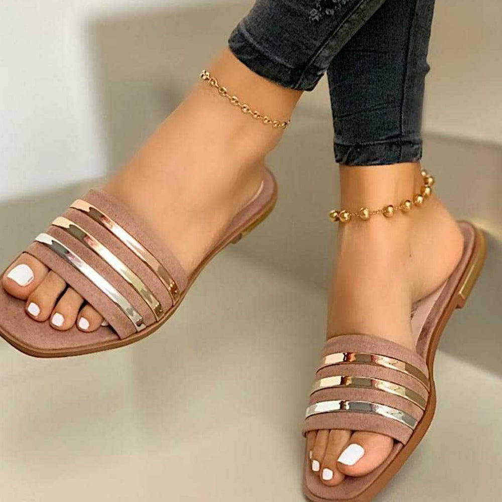 Metal comfortable flat ladies slippers