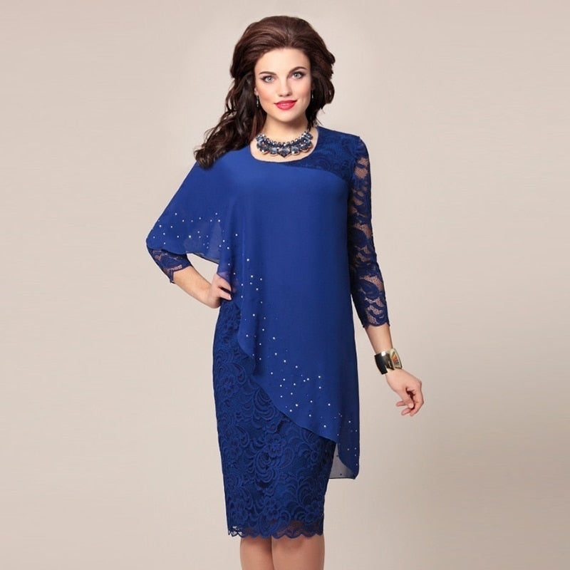 loveedsTM-Women Elegant Party Dress Oversized Chiffon Lace Vestidos De Fiesta Evening Three Quarter Robes De Soirée Formal Vetement Femme