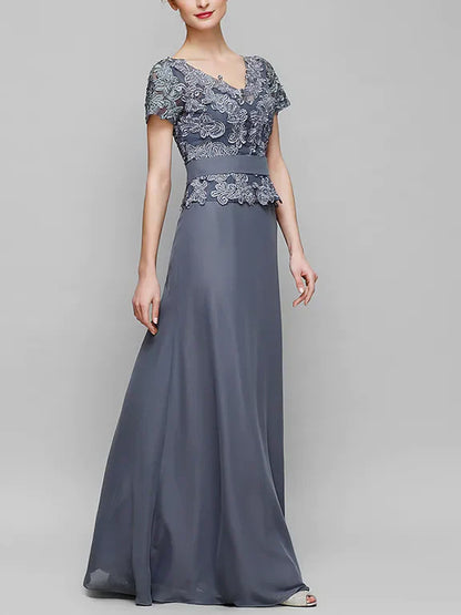 V-neck Solid Color Lace Maxi Dress