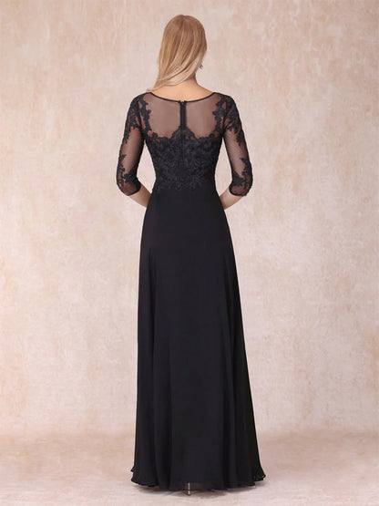 V-Neck Lace Mesh Solid Color Maxi Dress