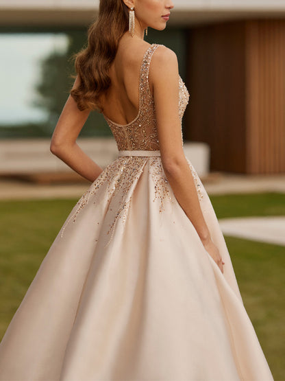 V-neck Sequin Solid Color Maxi Dress