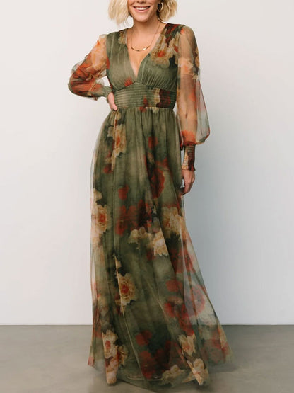 Oil Painting Printed Mesh Women's Dress