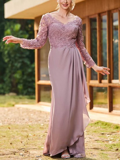 V-neck Lace Solid Color Maxi Dress