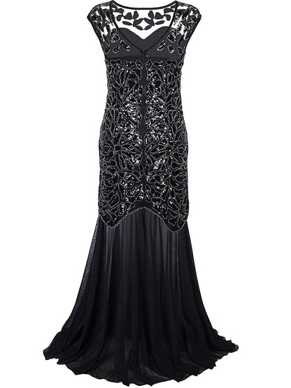 loveedsTM-Vestidos Vintage Mujer Sequins Beading Long Evening Dresses Formal Round Neck Lace Long Sexy Women Party Special Occasion