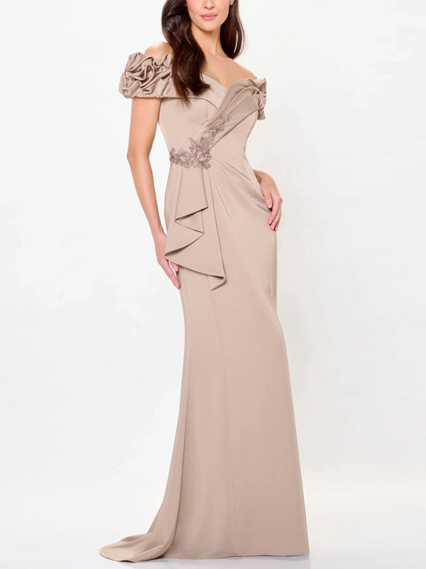 Off-the-shoulder Solid Color Maxi Dress