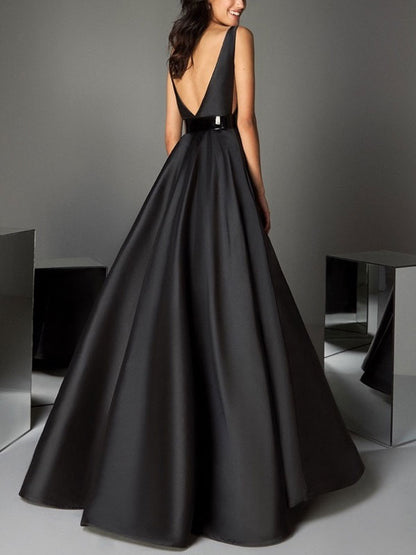 Deep V Elegant Swing Evening Dress