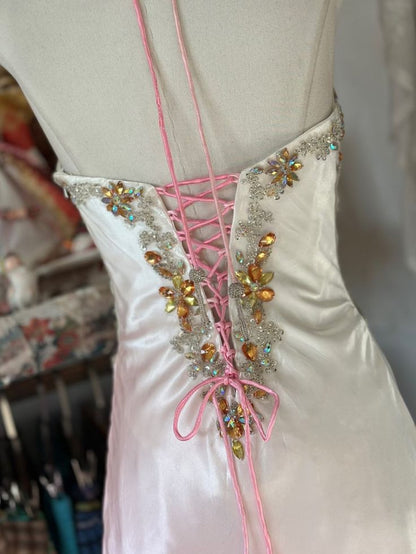 Unique A Line Halter Beaded Pink Ombre Satin Prom Dress Graduation Prom Dress SH2619