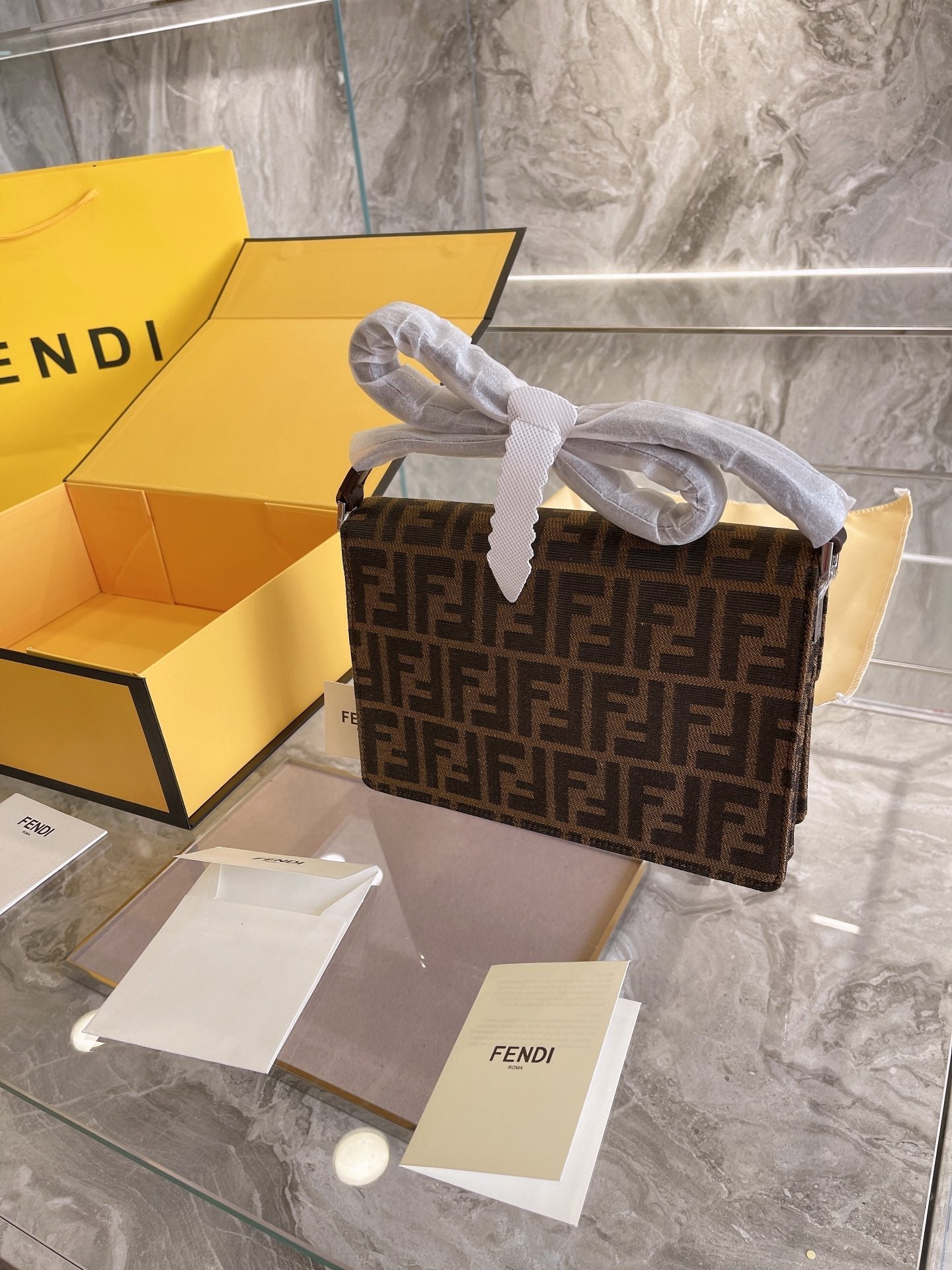 FENDI Zucca Mamma Shoulder Bag Gold Hardware