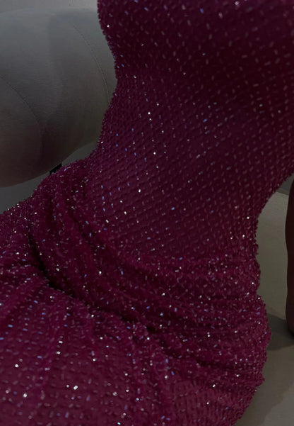 Luxury Fuchsia Prom Dresses with Slit Sparkly Maxi Gown Long