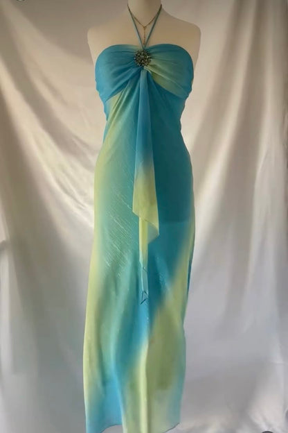 Pink Gorgeous Gradient Strapless Long Chiffon Elegant Ball Gown Evening Dress Party Dress gh3179