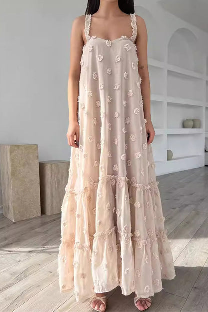 loveedsTM-Elegant Solid Flowers Square Collar Sling Dresses